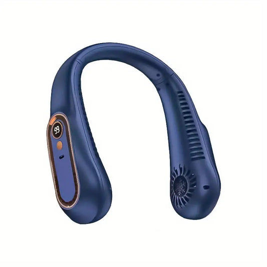 Portable bladeless neck fan 5 wind speeds USB rechargeable with digital display