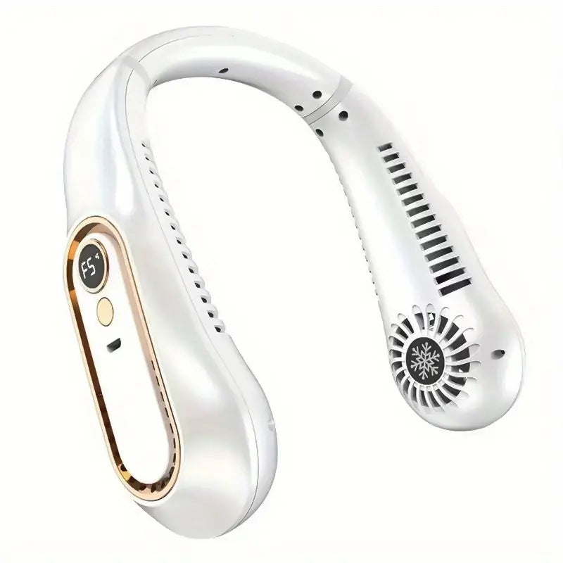 Portable bladeless neck fan 5 wind speeds USB rechargeable with digital display