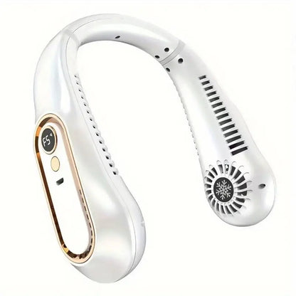 Portable bladeless neck fan 5 wind speeds USB rechargeable with digital display