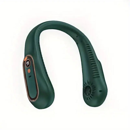 Portable bladeless neck fan 5 wind speeds USB rechargeable with digital display