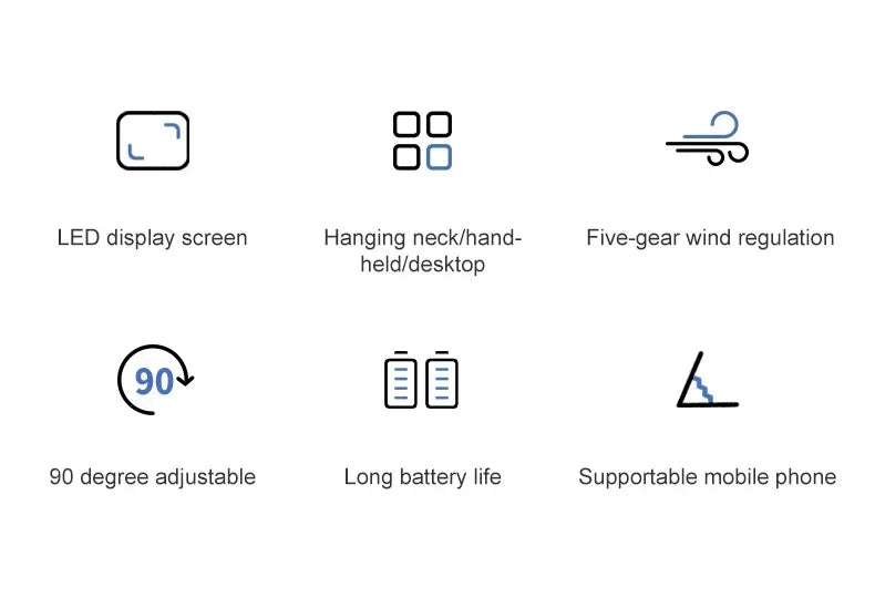 Portable 5-speed mini fan for handheld neck hanging and desk use