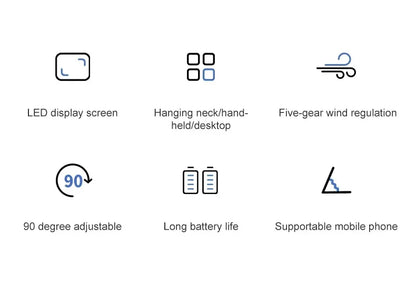 Portable 5-speed mini fan for handheld neck hanging and desk use