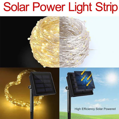 Solar fairy string lights waterproof outdoor LED with 8 modes for garden