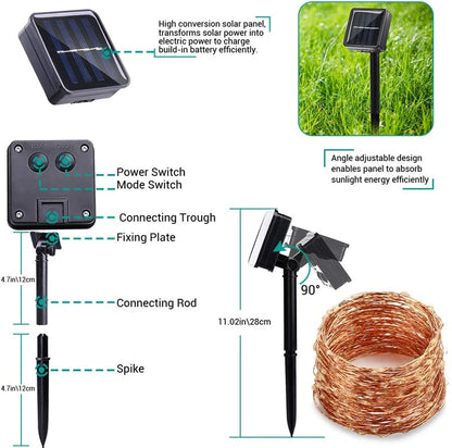 Solar fairy string lights waterproof outdoor LED with 8 modes for garden