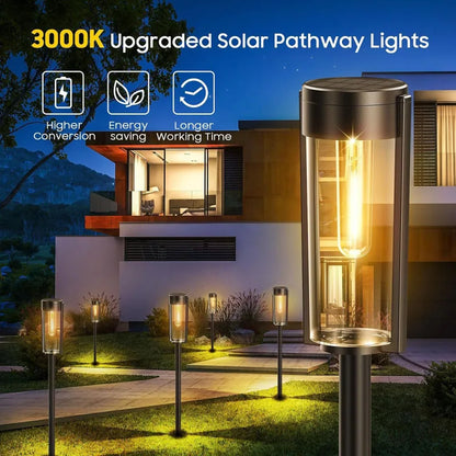 Retro warm white solar pathway lights for outdoor garden and walkway