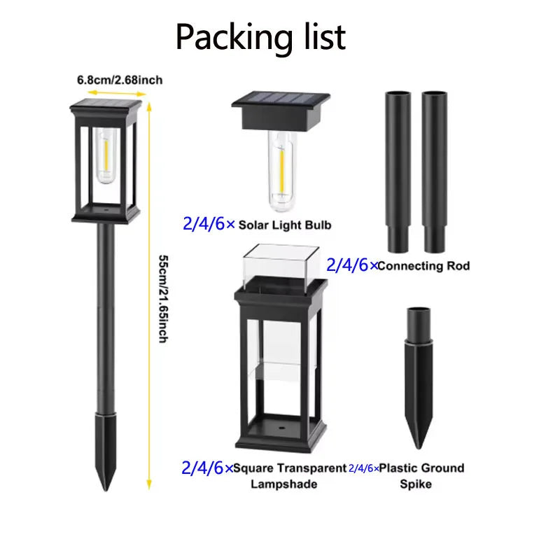Retro warm white solar pathway lights for outdoor garden and walkway