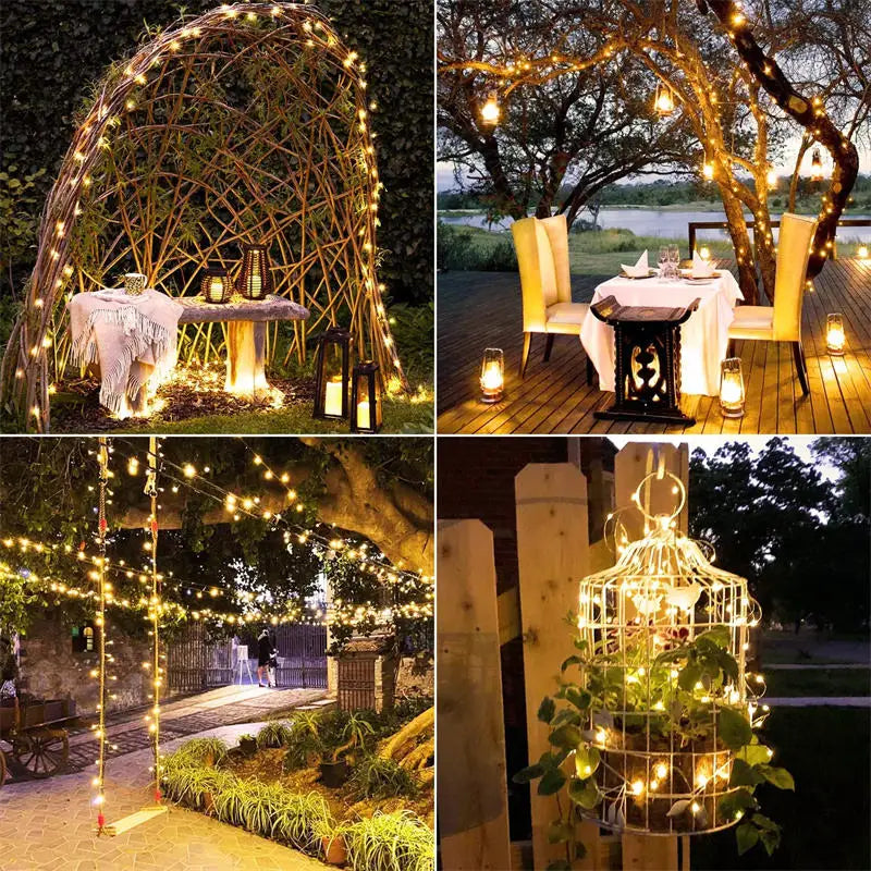 Solar fairy string lights waterproof outdoor LED with 8 modes for garden
