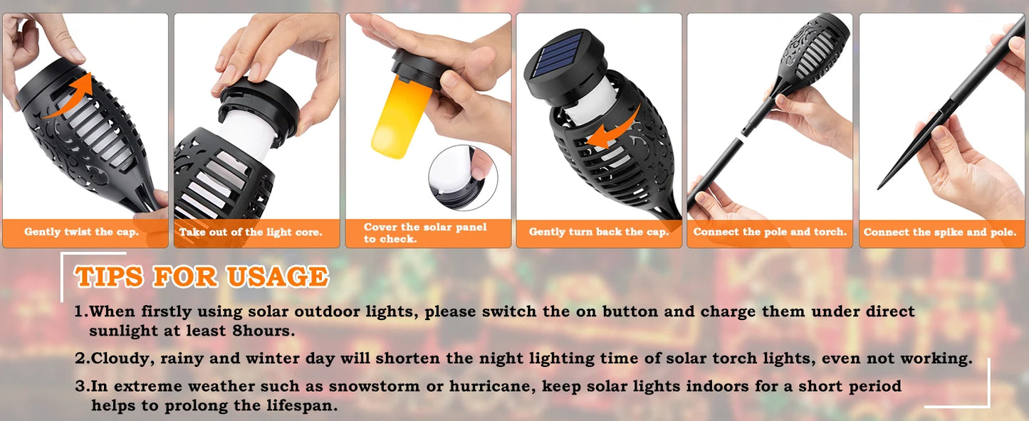 Solar flickering flame torch light for outdoor garden decoration and patio