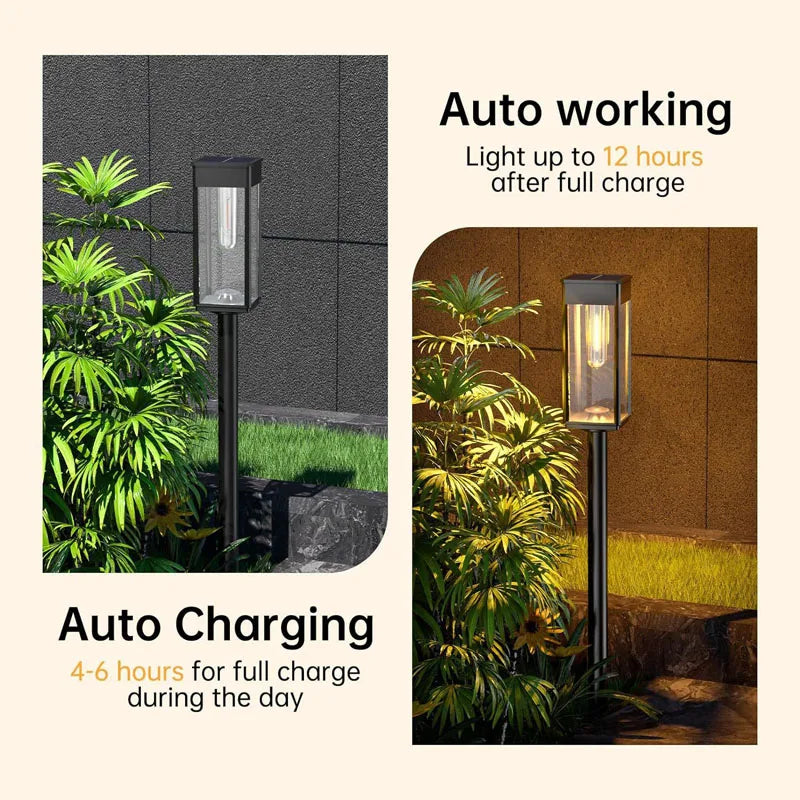 Retro warm white solar pathway lights for outdoor garden and walkway