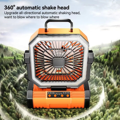 20000mAh rechargeable outdoor camping fan with LED light and hanging hook