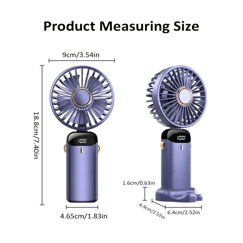 Portable 5-speed mini fan for handheld neck hanging and desk use