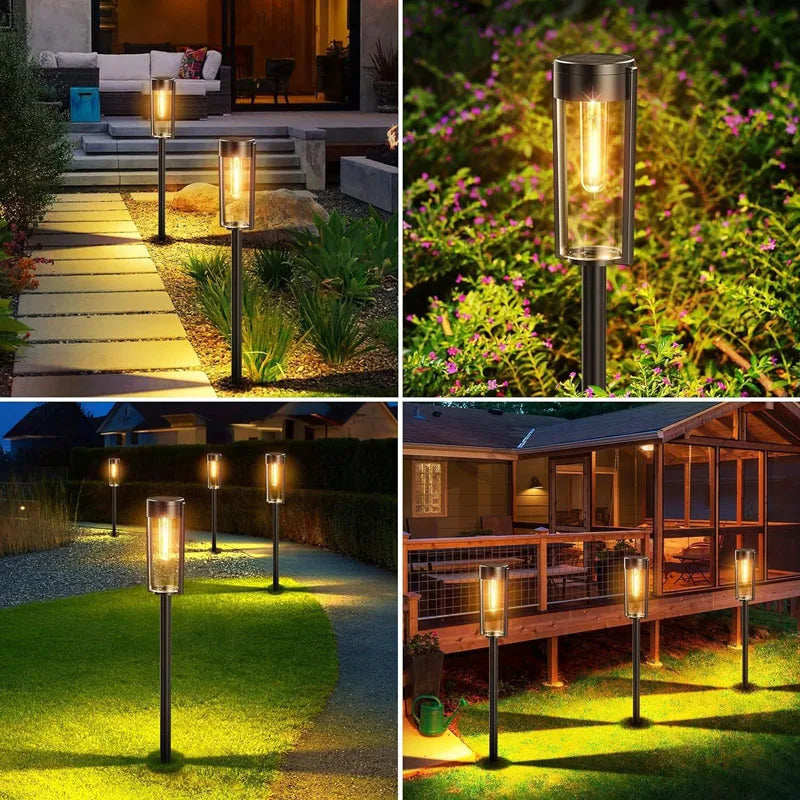 Retro warm white solar pathway lights for outdoor garden and walkway