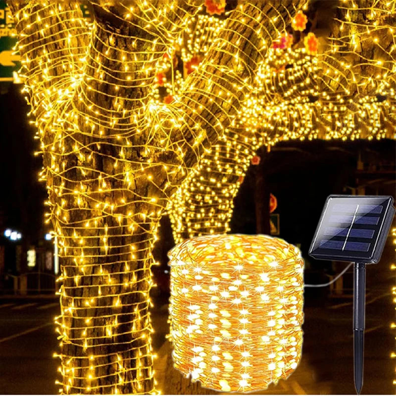 Solar fairy string lights waterproof outdoor LED with 8 modes for garden