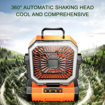 20000mAh rechargeable outdoor camping fan with LED light and hanging hook