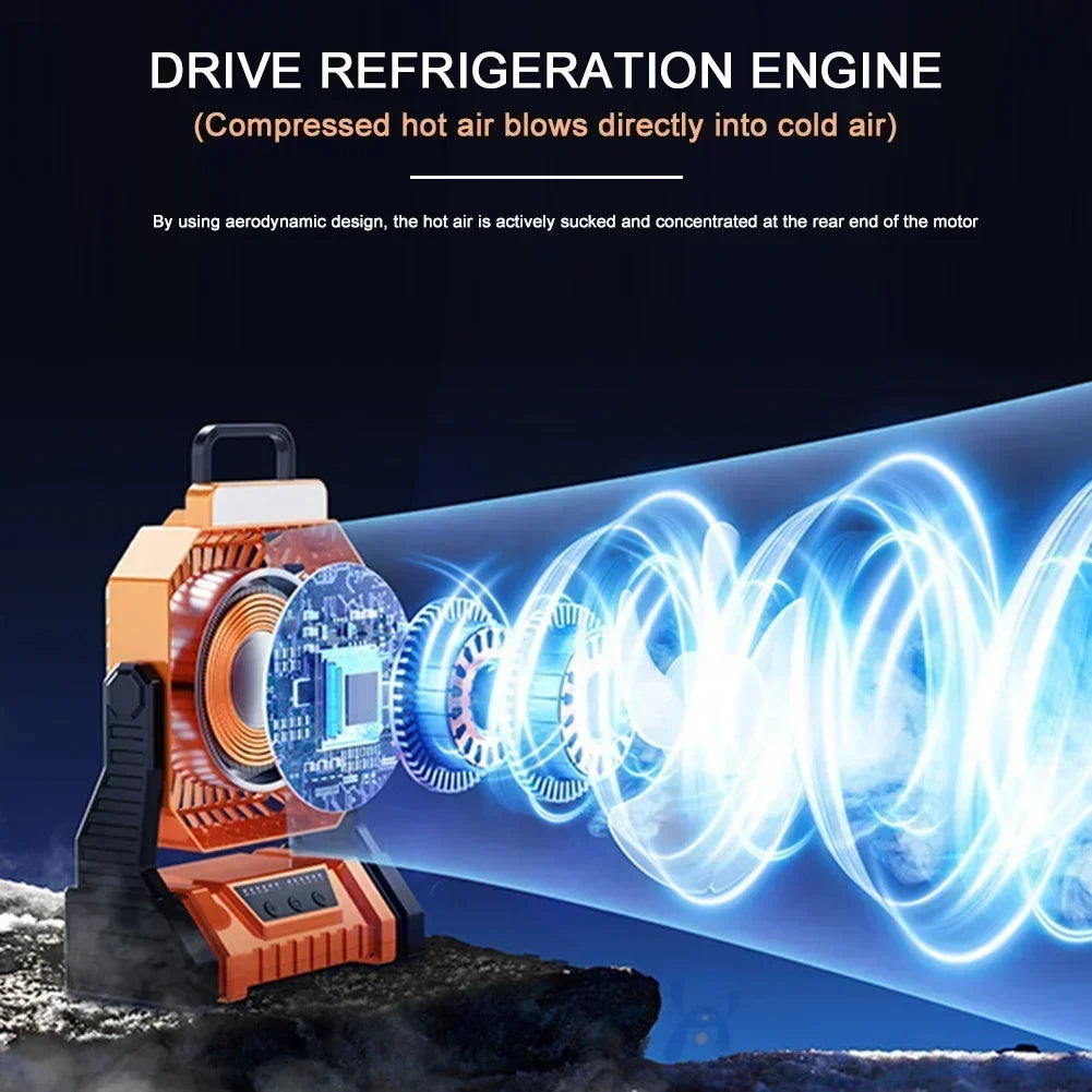 20000mAh rechargeable outdoor camping fan with LED light and hanging hook