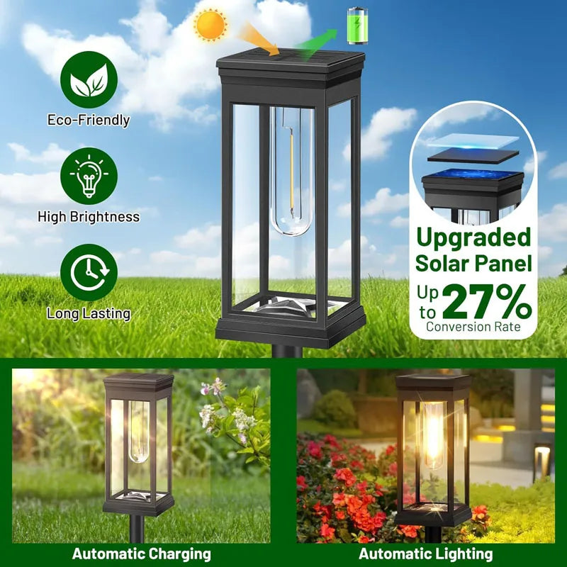 Retro warm white solar pathway lights for outdoor garden and walkway