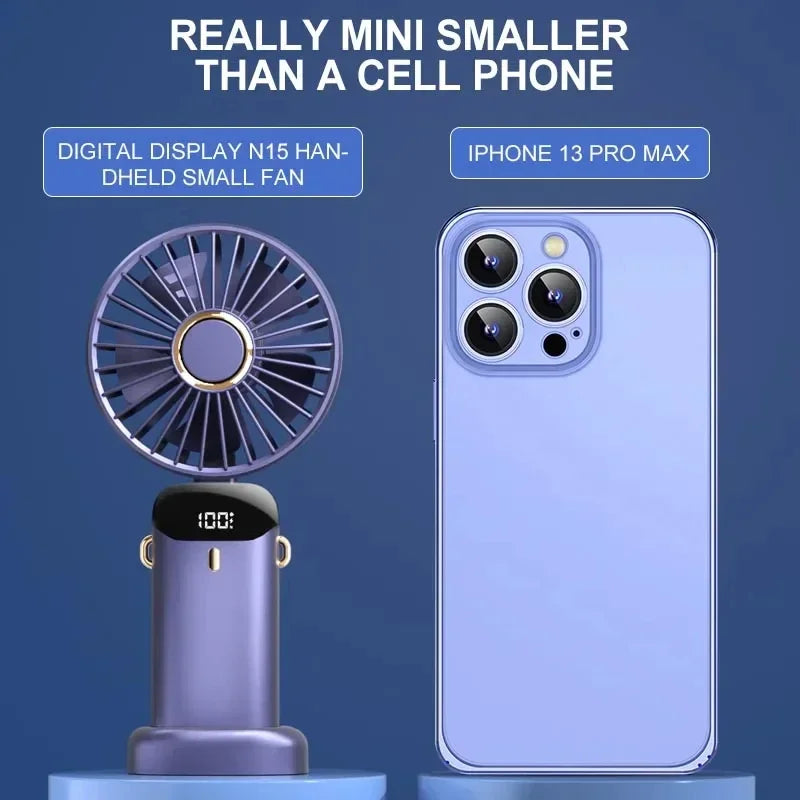 Portable 5-speed mini fan for handheld neck hanging and desk use