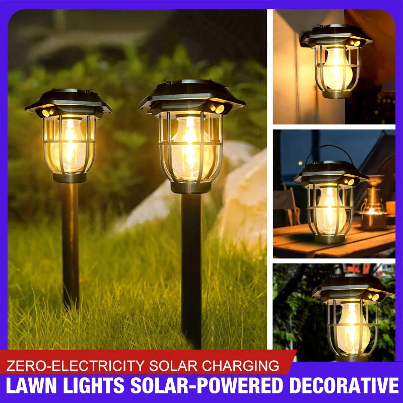 Solar courtyard motion sensor light with warm tungsten glow for garden