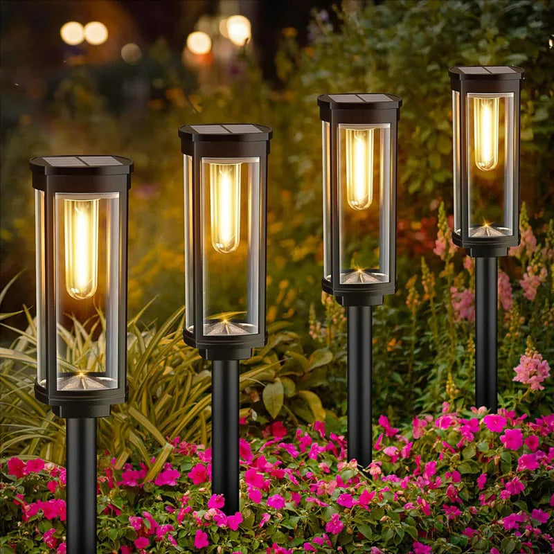 Retro warm white solar pathway lights for outdoor garden and walkway