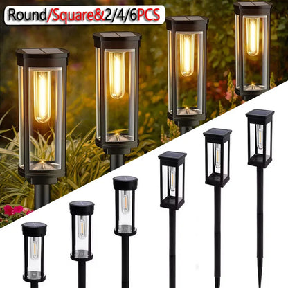 Retro warm white solar pathway lights for outdoor garden and walkway