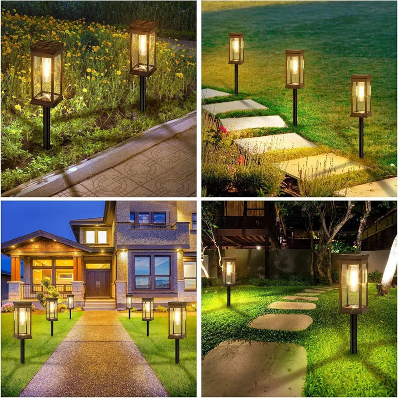 Retro warm white solar pathway lights for outdoor garden and walkway