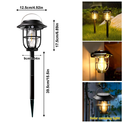 Solar courtyard motion sensor light with warm tungsten glow for garden