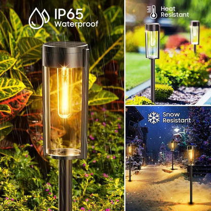 Retro warm white solar pathway lights for outdoor garden and walkway