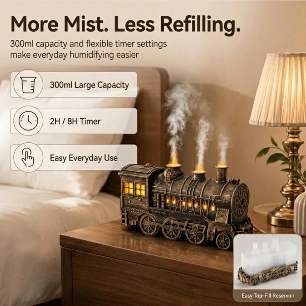 Vintage Steam Train Diffuser – Glowing Lights & Remote