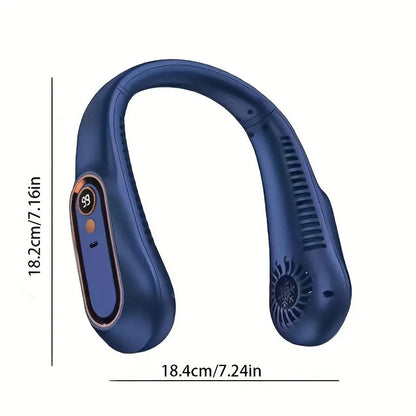 Portable bladeless neck fan 5 wind speeds USB rechargeable with digital display