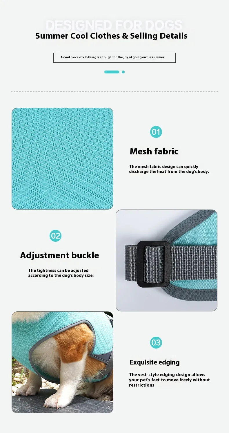 Breathable adjustable dog cooling vest lightweight with reflective strips for summer