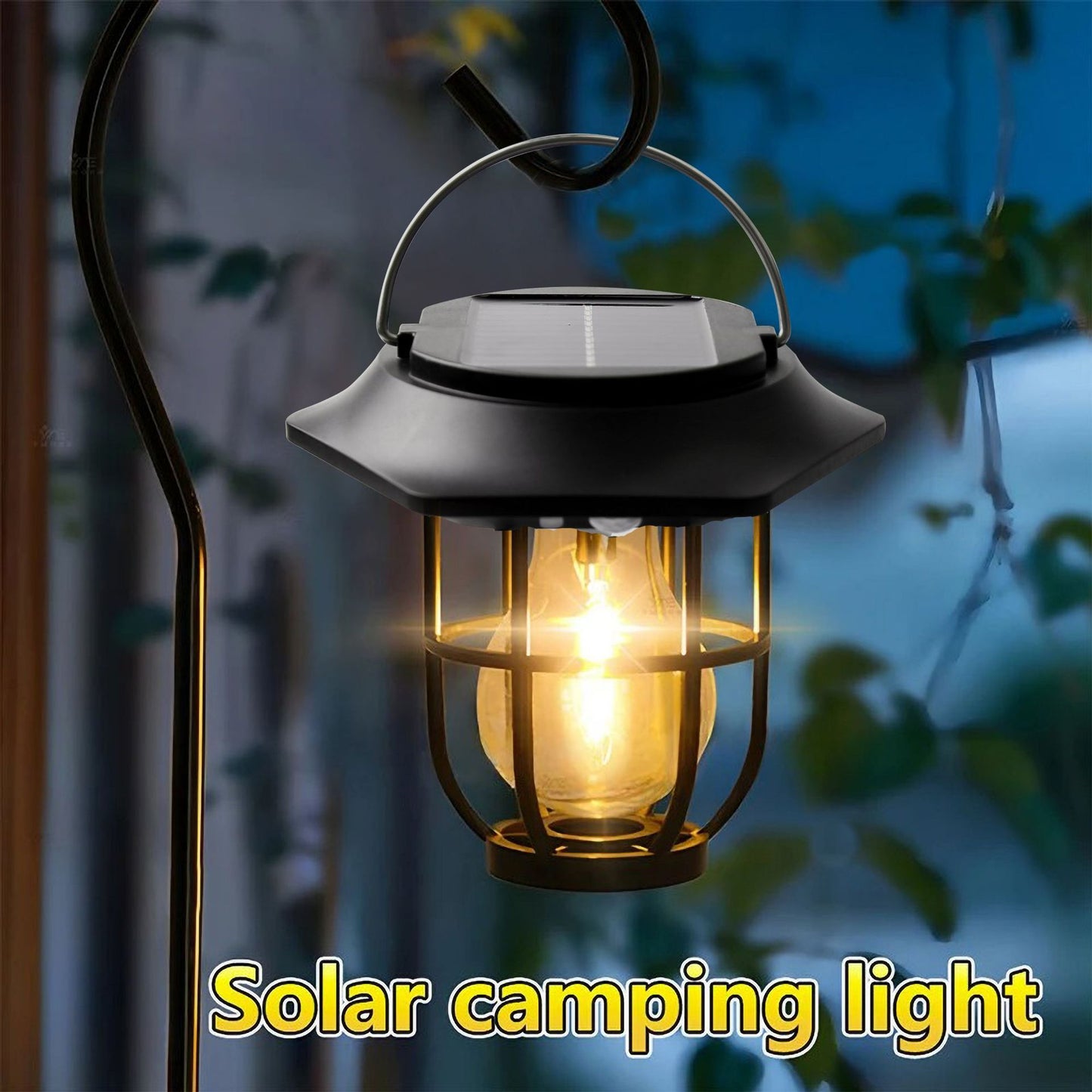 Solar courtyard motion sensor light with warm tungsten glow for garden