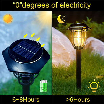 Solar courtyard motion sensor light with warm tungsten glow for garden