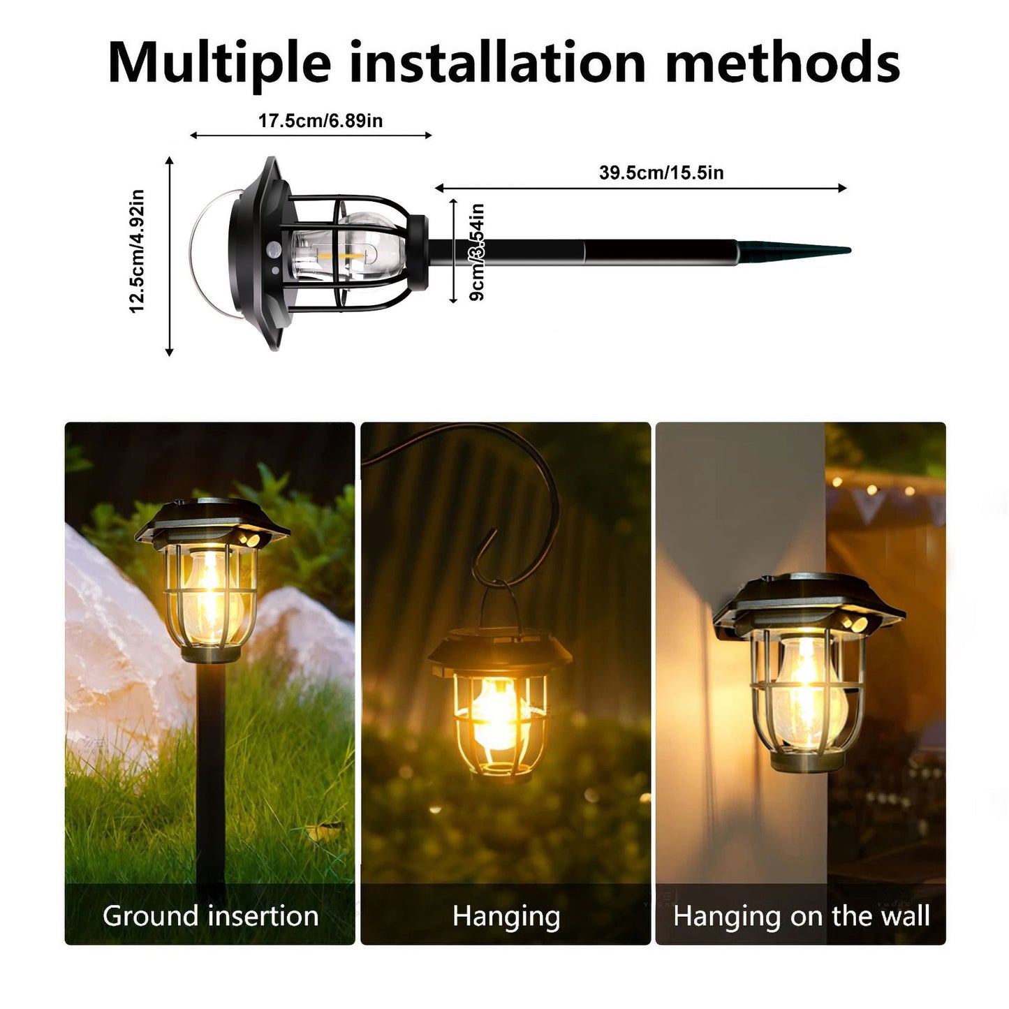 Solar courtyard motion sensor light with warm tungsten glow for garden