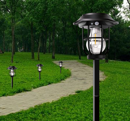 Solar courtyard motion sensor light with warm tungsten glow for garden
