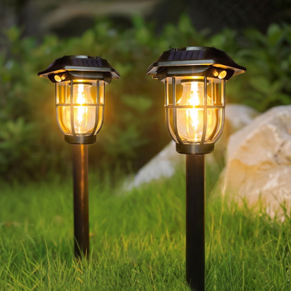 Solar courtyard motion sensor light with warm tungsten glow for garden