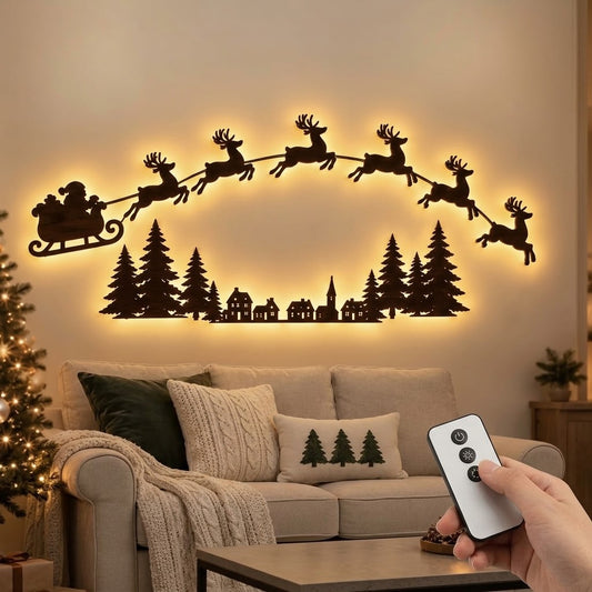 Santa Sleigh & Reindeer Wall Light for Instant Christmas Magic!