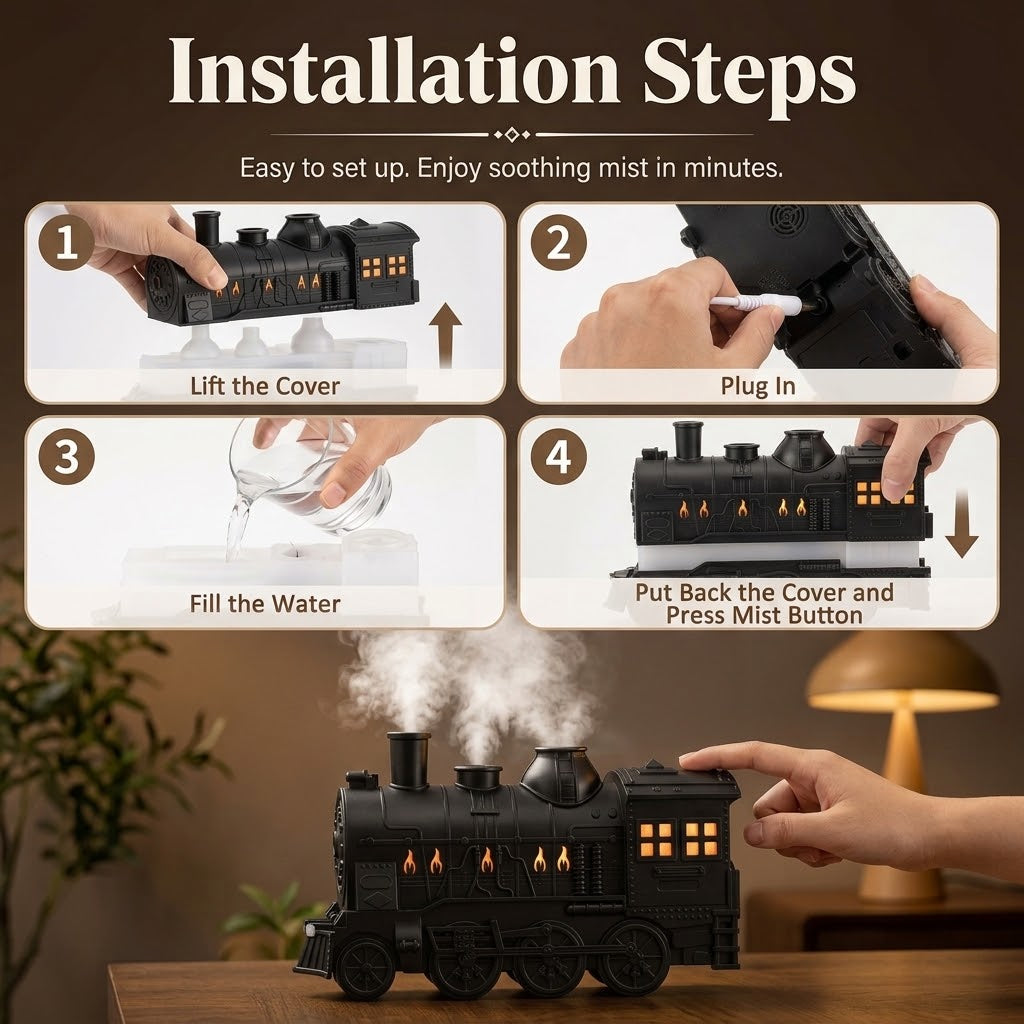 Vintage Steam Train Diffuser – Glowing Lights & Remote